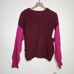 A New Colorblock Maroon and Pink Knit Sweater Women's Size Medium NWOT